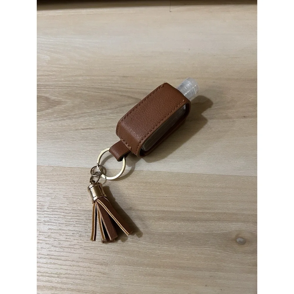 Hand‎ Sanitizer Keychain Travelsize Bottle Refillable Brown Faux Leather